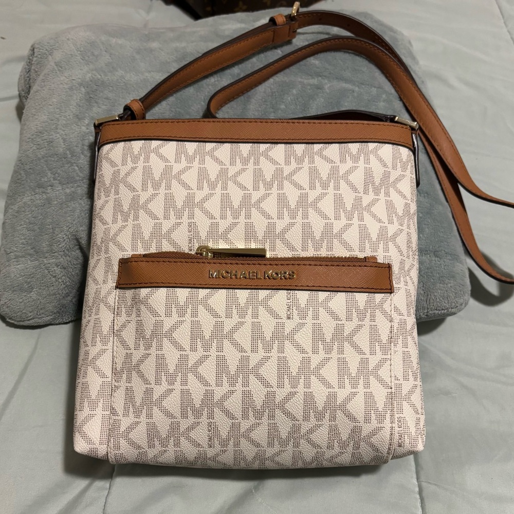 Michael Kors Tan and Cream Logo Crossbody Bag